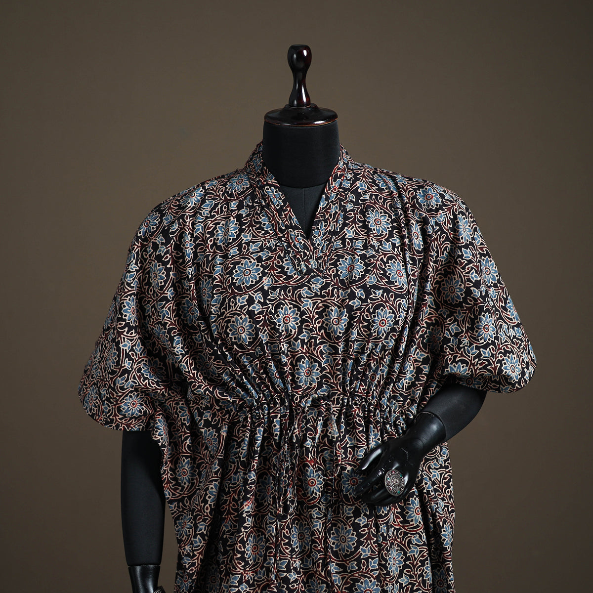 Ajrakh Hand Block Print Natural Dyed Cotton Kaftan (Medium) 86