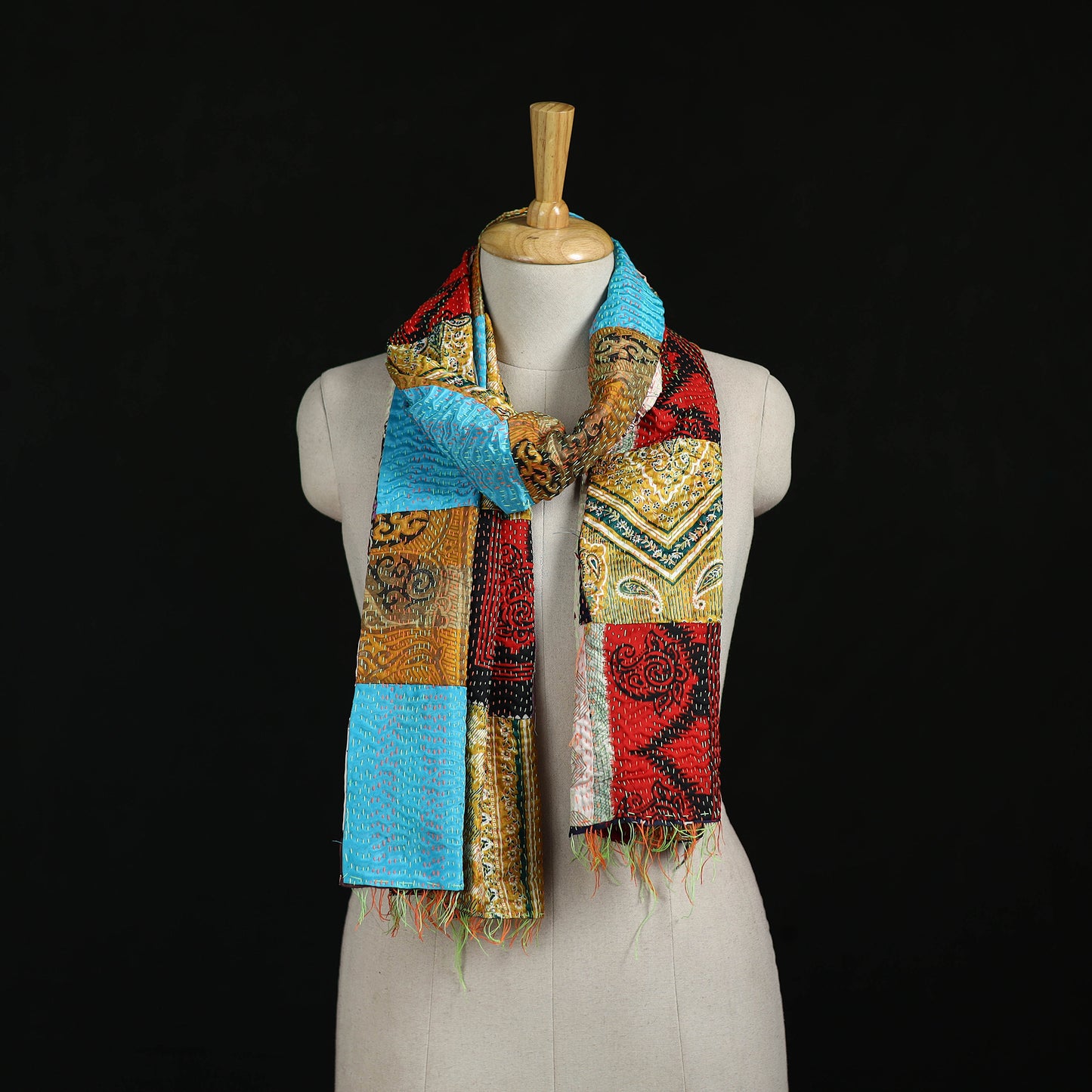 Bengal Kantha Handwork Patchwork Reversible Silk Stole 03