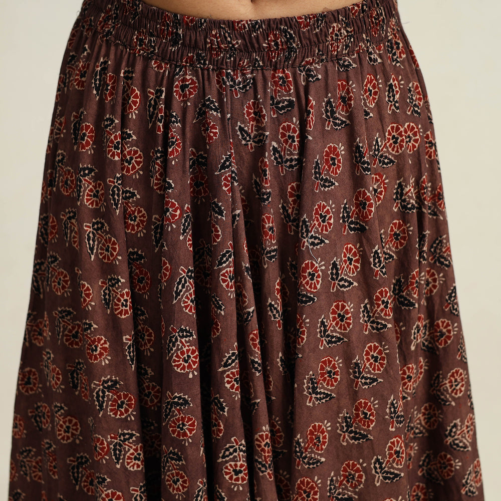 Brown - Hand Block Printed Cotton Long Ajrakh Skirt 12