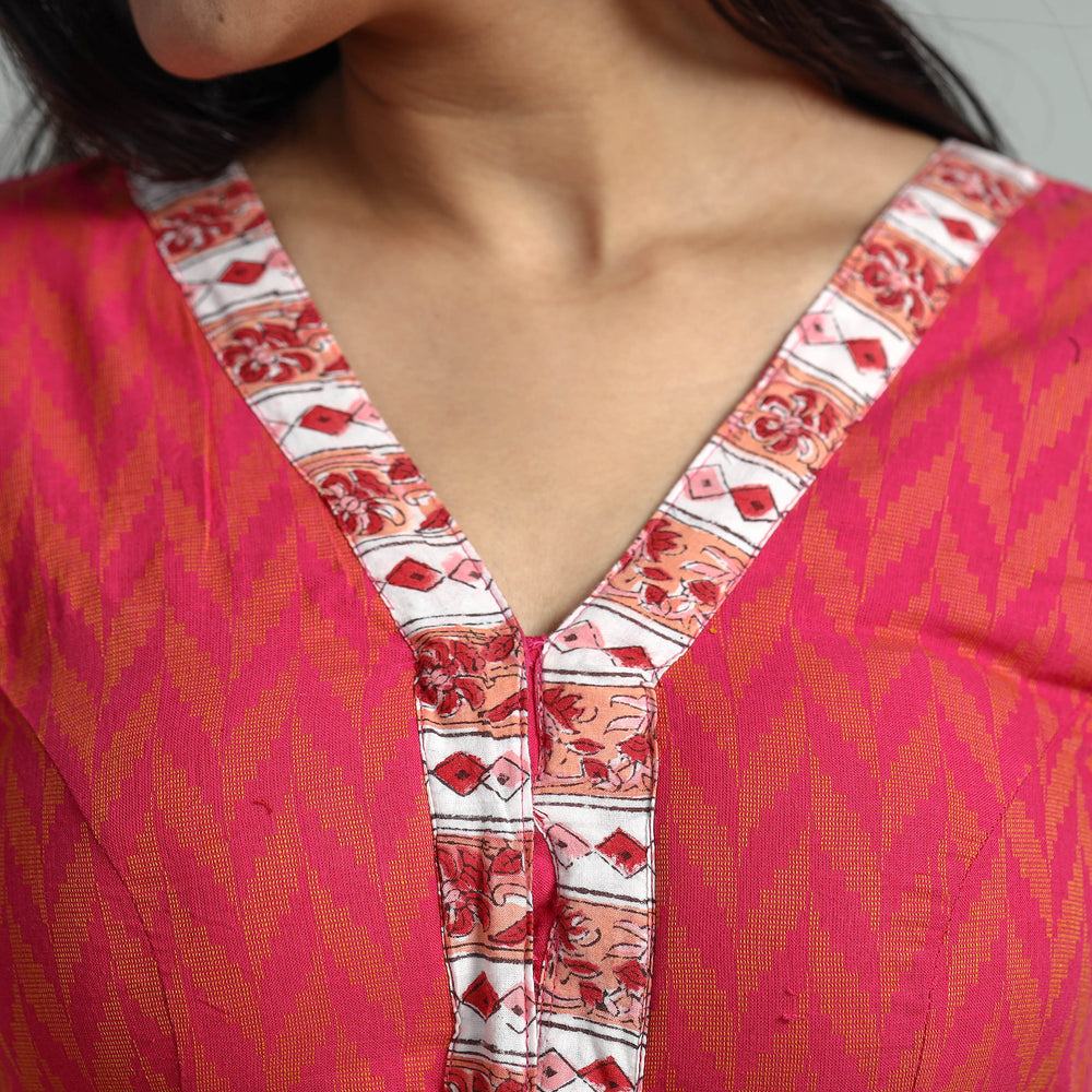 Pink - Jacquard Weave Cotton Stitched Blouse 13