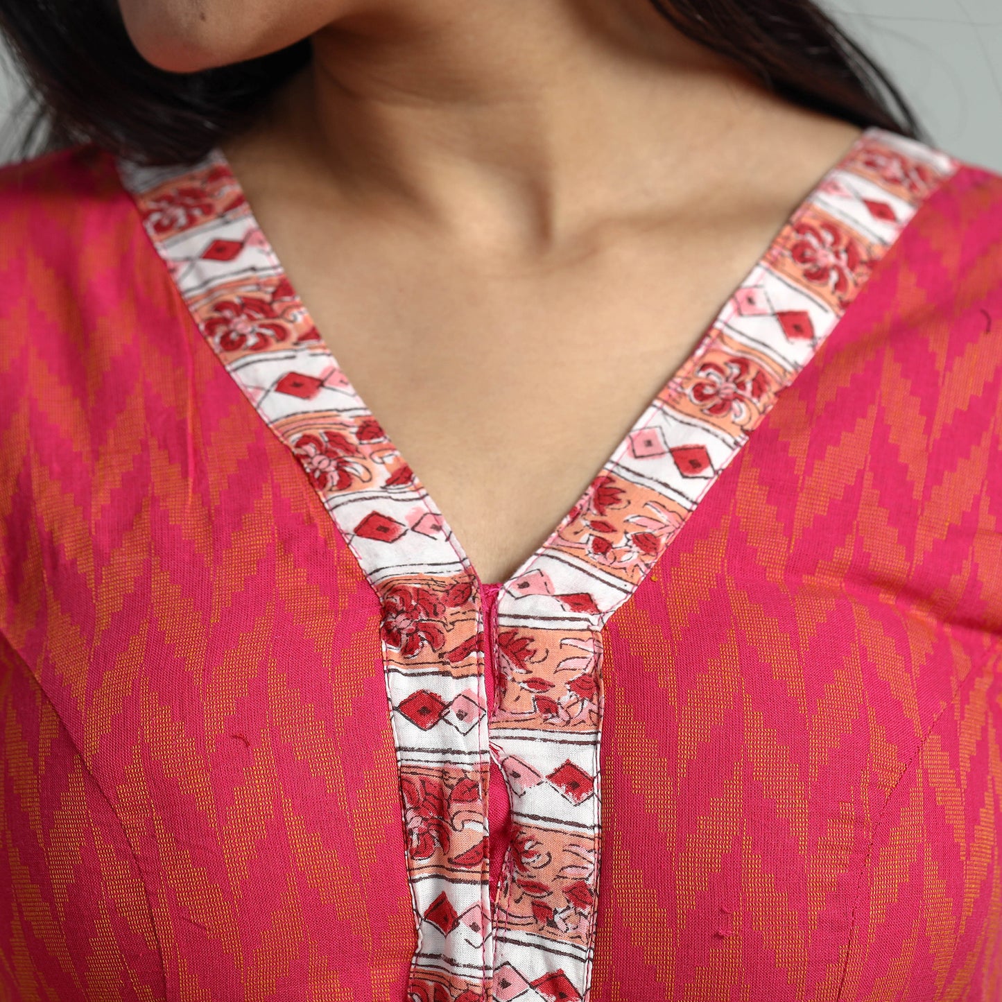 Pink - Jacquard Weave Cotton Stitched Blouse 13