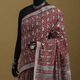 Bagh Hand Block Print Natural Dyed Cotton Saree 17