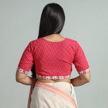 Pink - Jacquard Weave Cotton Stitched Blouse 13