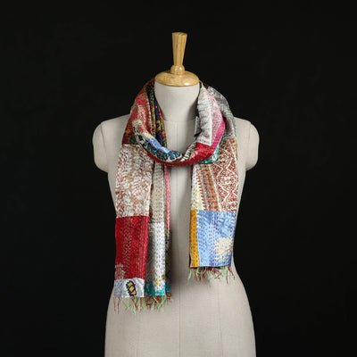 Bengal Kantha Handwork Patchwork Reversible Silk Stole 06