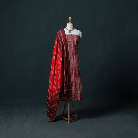 Jamdani Handloom Cotton Unstitched Dress Material: Kurta & Dupatta with Earrings 04