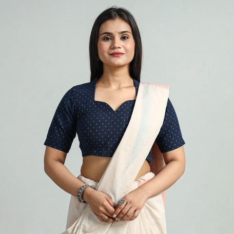 Blue - Jacquard Weave Cotton Stitched Blouse 01