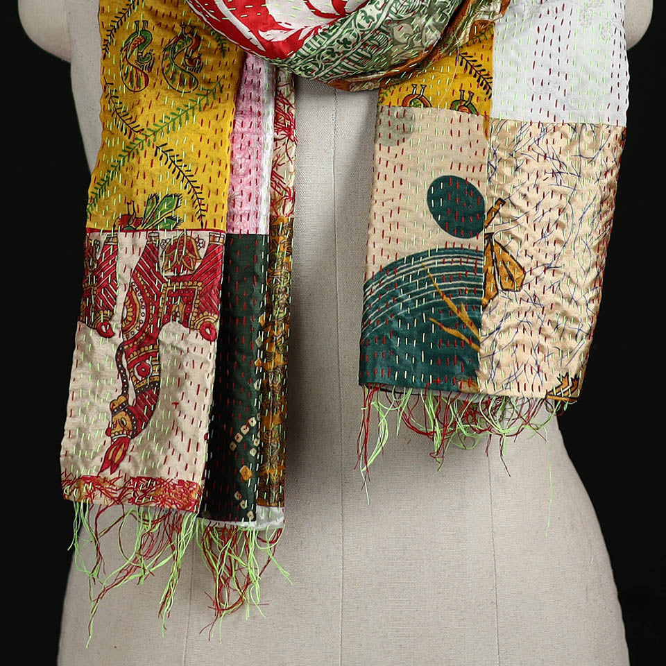 Bengal Kantha Handwork Patchwork Reversible Silk Stole 08