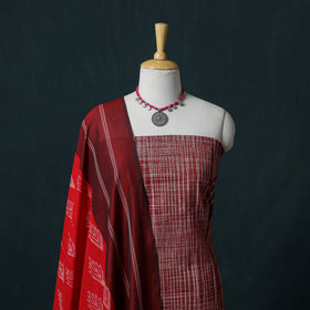 Jamdani Handloom Cotton Unstitched Dress Material: Kurta & Dupatta with Earrings 04