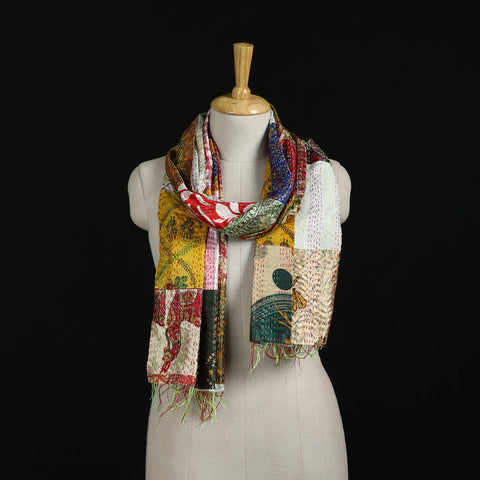 Bengal Kantha Handwork Patchwork Reversible Silk Stole 08