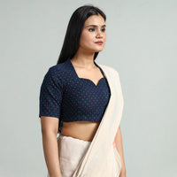 Blue - Jacquard Weave Cotton Stitched Blouse 01