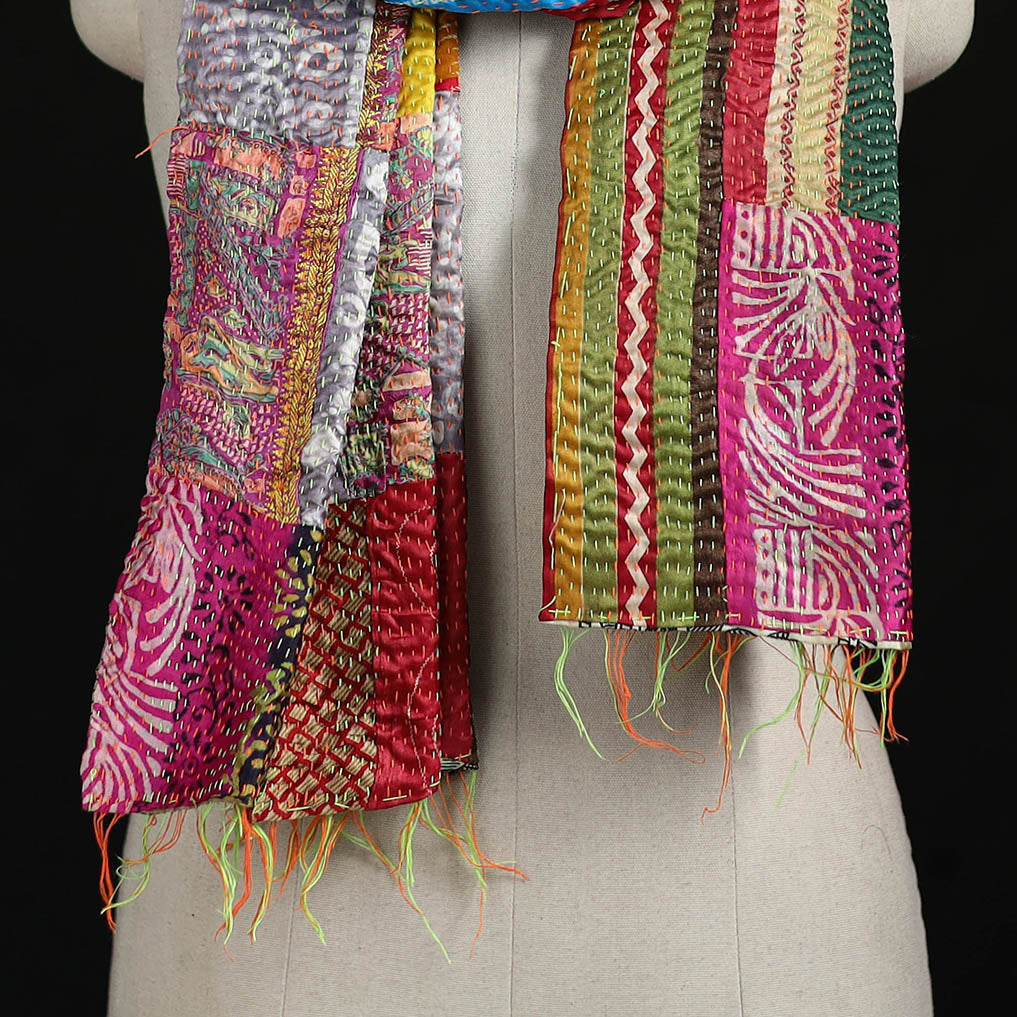 Bengal Kantha Handwork Patchwork Reversible Silk Stole 07
