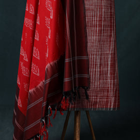 Jamdani Handloom Cotton Unstitched Dress Material: Kurta & Dupatta with Earrings 04