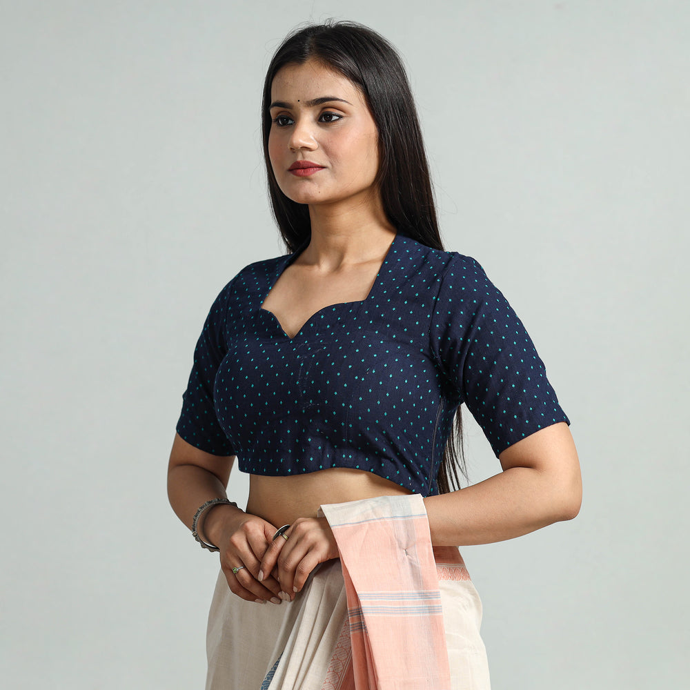 Blue - Jacquard Weave Cotton Stitched Blouse 01