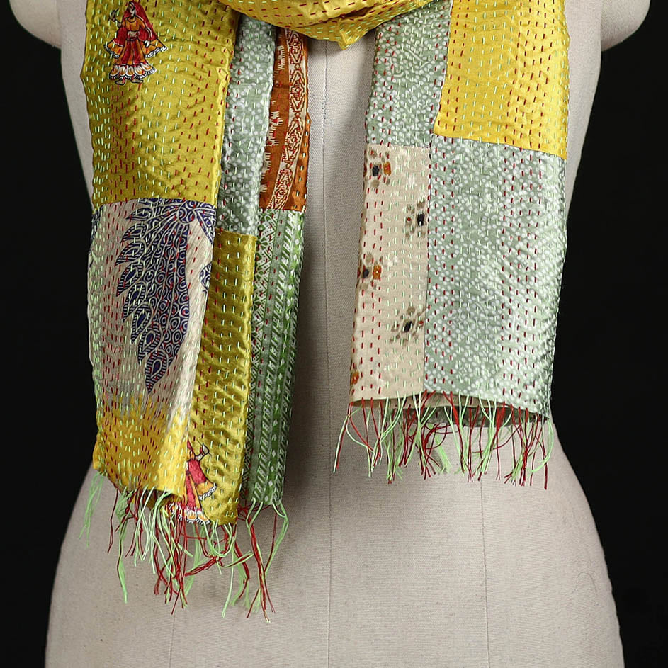 Bengal Kantha Handwork Patchwork Reversible Silk Stole 09