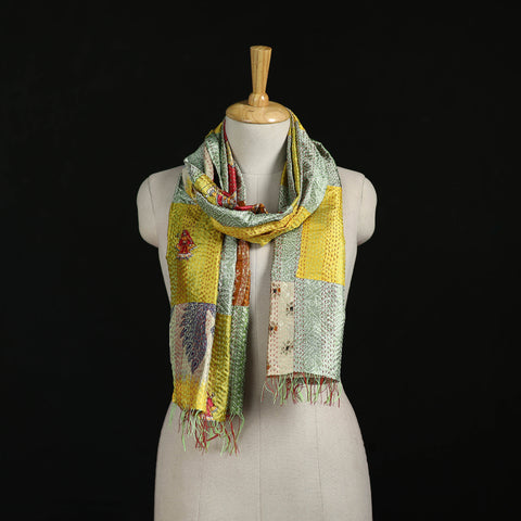 Bengal Kantha Handwork Patchwork Reversible Silk Stole 09