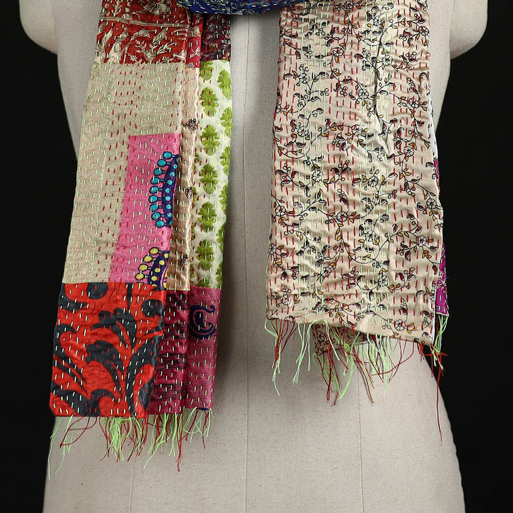 Bengal Kantha Handwork Patchwork Reversible Silk Stole 10
