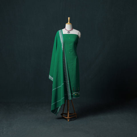 Jamdani Handloom Cotton Unstitched Dress Material: Kurta & Dupatta with Earrings 05