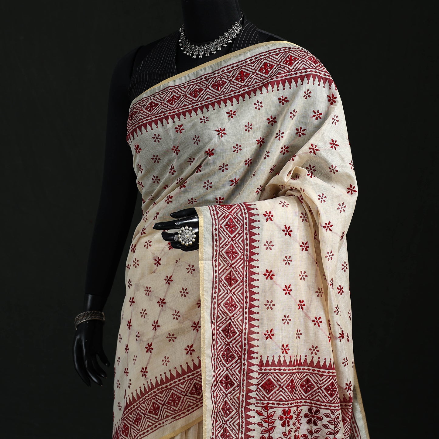 Bengal Kantha Hand Embroidery Silk Cotton Chapa Work Saree 21