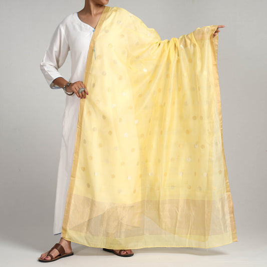 Yellow - Traditional Chanderi Silk Handloom Chakri Buti Dupatta