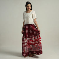 Maroon - Hand Batik Printed Running Stitch Cotton Long Skirt 92