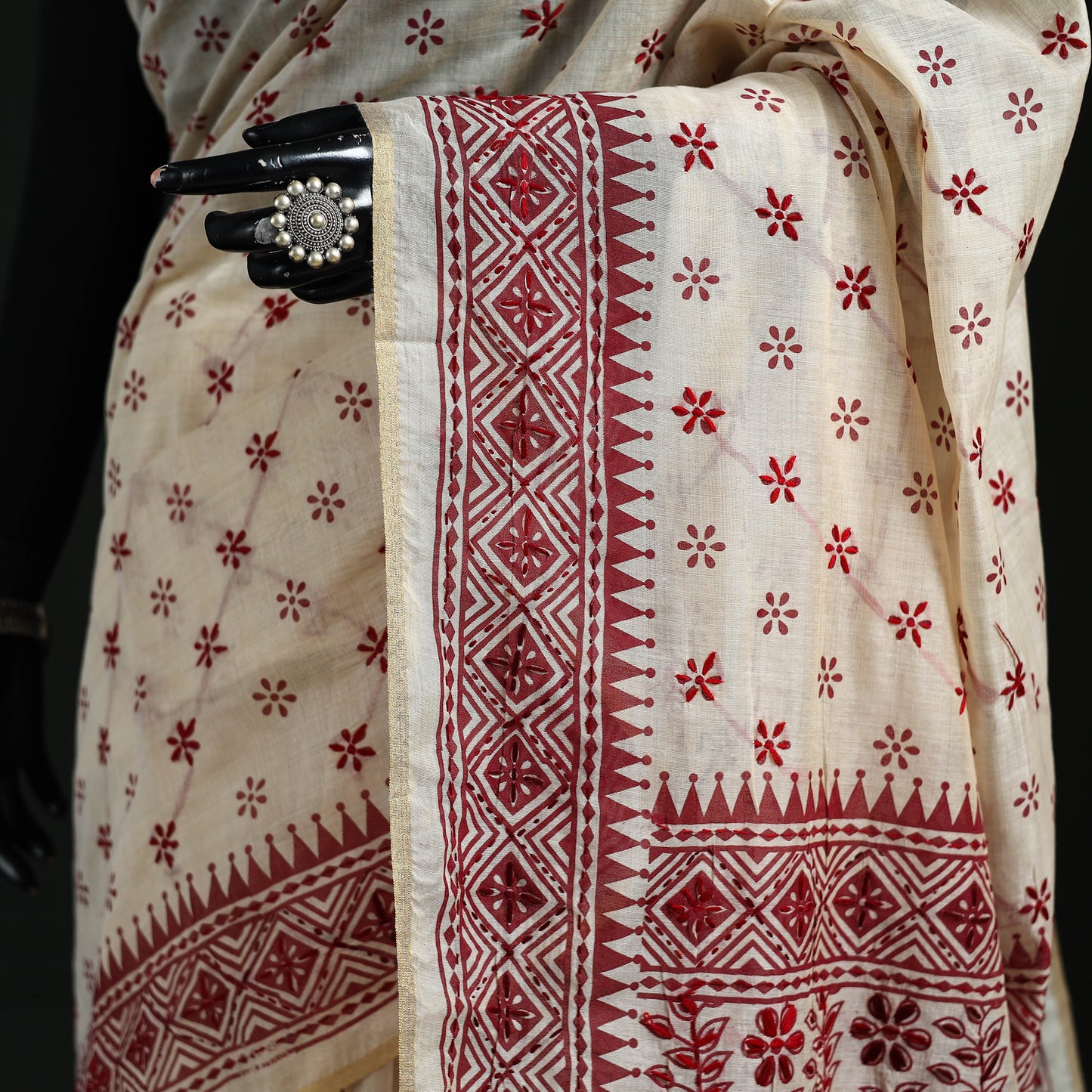 Bengal Kantha Hand Embroidery Silk Cotton Chapa Work Saree 21