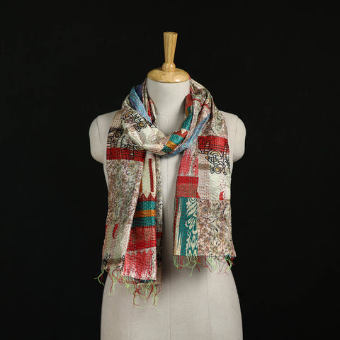 Bengal Kantha Handwork Patchwork Reversible Silk Stole 11