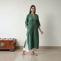 Mahira Green Linen Cotton Plain Kurta with Gota Work