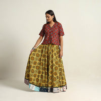 Yellow - Hand Block Printed Cotton Long Ajrakh Skirt 14