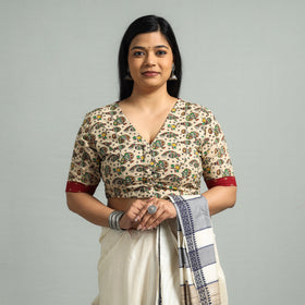 Beige - Kalamkari Printed Cotton Stitched Blouse