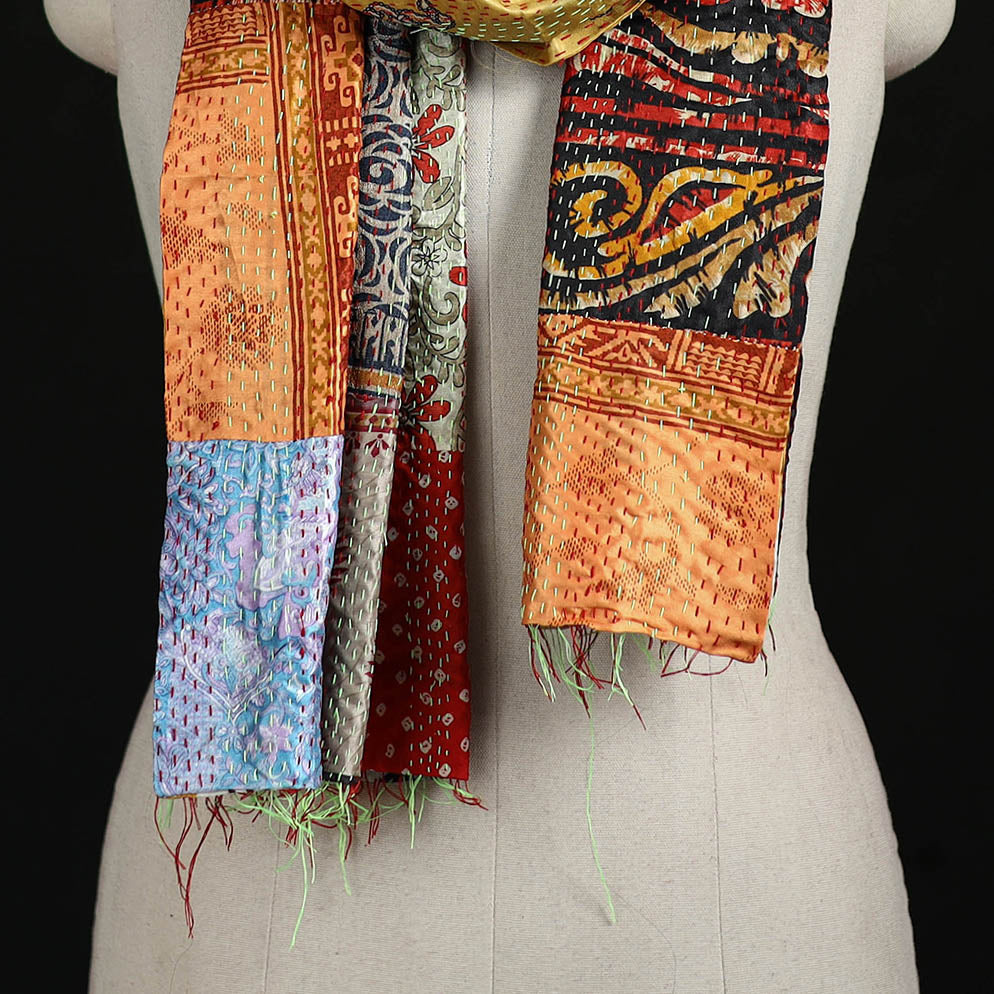 Bengal Kantha Handwork Patchwork Reversible Silk Stole 12