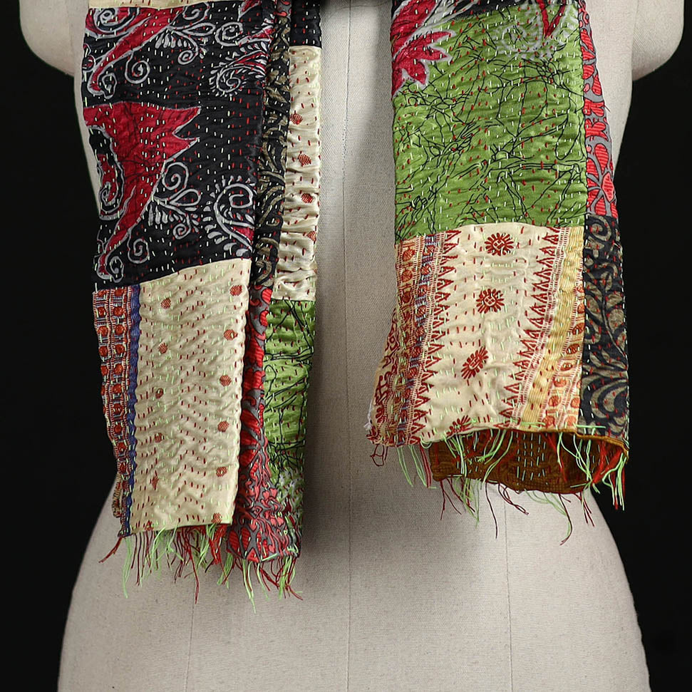 Bengal Kantha Handwork Patchwork Reversible Silk Stole 13