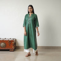 Mahira Green Linen Cotton Plain Kurta with Gota Work