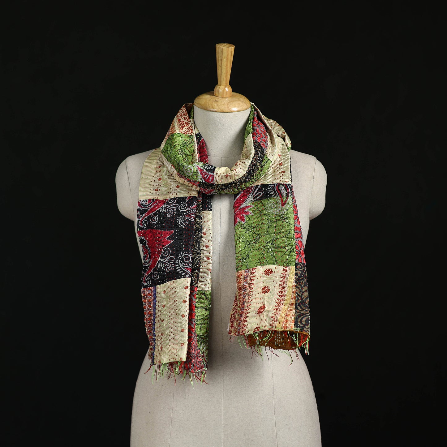Bengal Kantha Handwork Patchwork Reversible Silk Stole 13