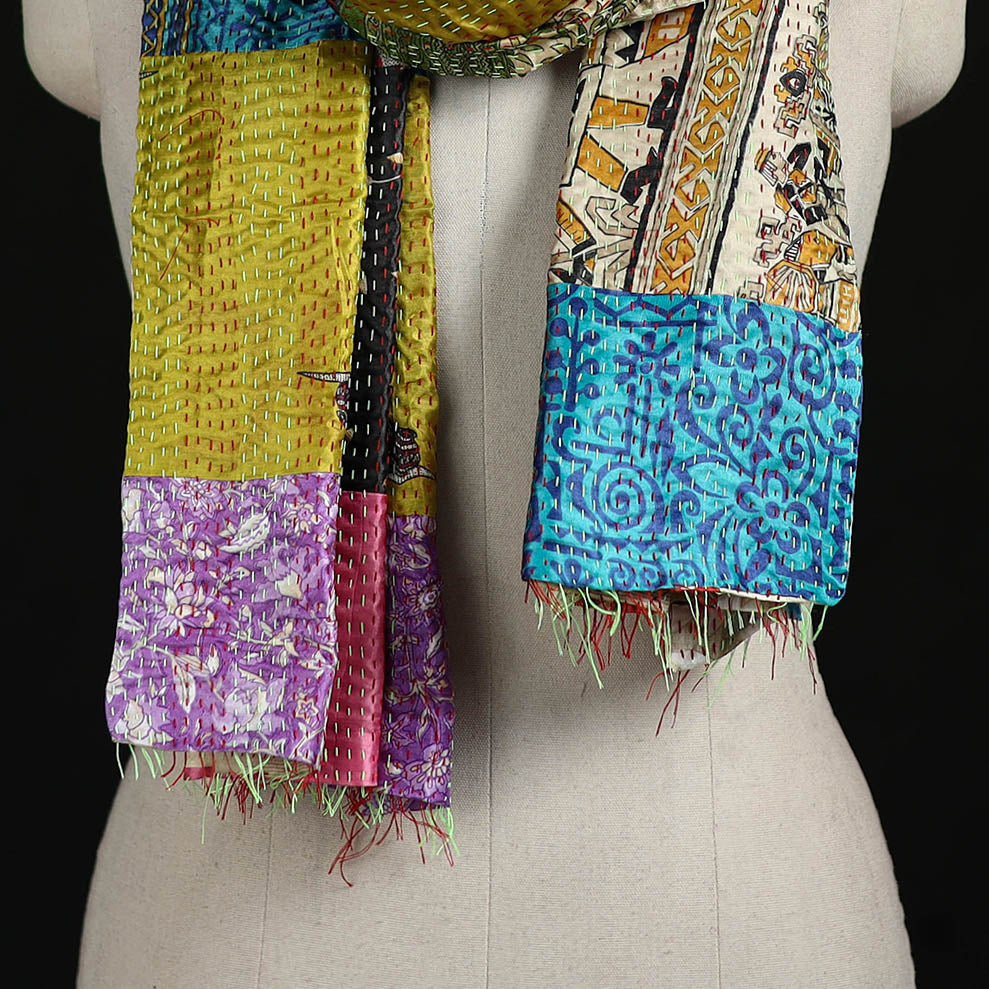 Bengal Kantha Handwork Patchwork Reversible Silk Stole 14