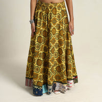 Yellow - Hand Block Printed Cotton Long Ajrakh Skirt 14