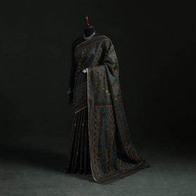 Black - Bengal Kantha Hand Embroidery Silk Cotton Chapa Work Saree 22