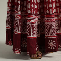 Maroon - Hand Batik Printed Running Stitch Cotton Long Skirt 92