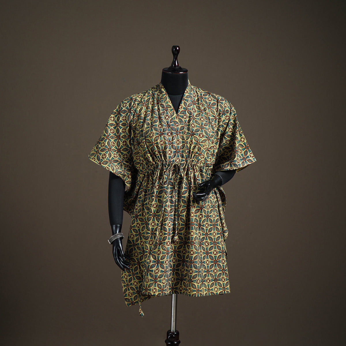 Ajrakh Hand Block Print Natural Dyed Cotton Kaftan (Medium) 89