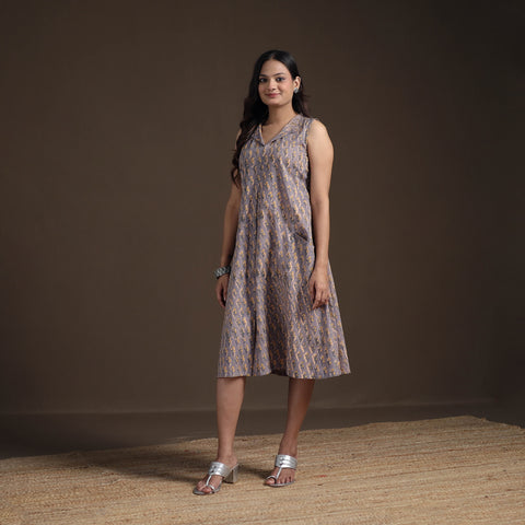Sanganeri Floral Hand Block Print Cotton Flared Dress for Women 19