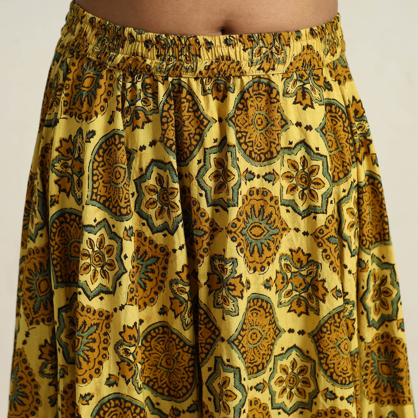 Yellow - Hand Block Printed Cotton Long Ajrakh Skirt 14