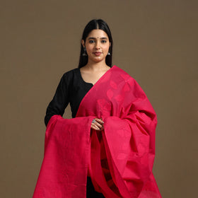 Red - Patti Kaam Cotton Applique Work Dupatta 01