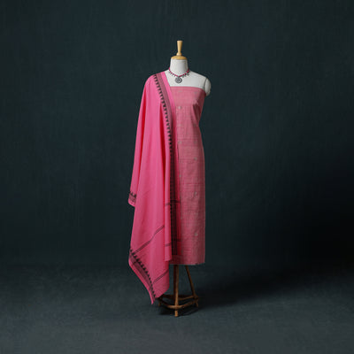 Jamdani Handloom Cotton Unstitched Dress Material: Kurta & Dupatta with Earrings 06