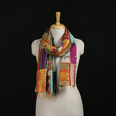 Bengal Kantha Handwork Patchwork Reversible Silk Stole 16