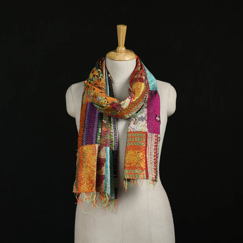 Bengal Kantha Handwork Patchwork Reversible Silk Stole 16