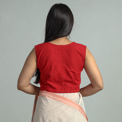 Red - Jacquard Weave Cotton Stitched Blouse 14