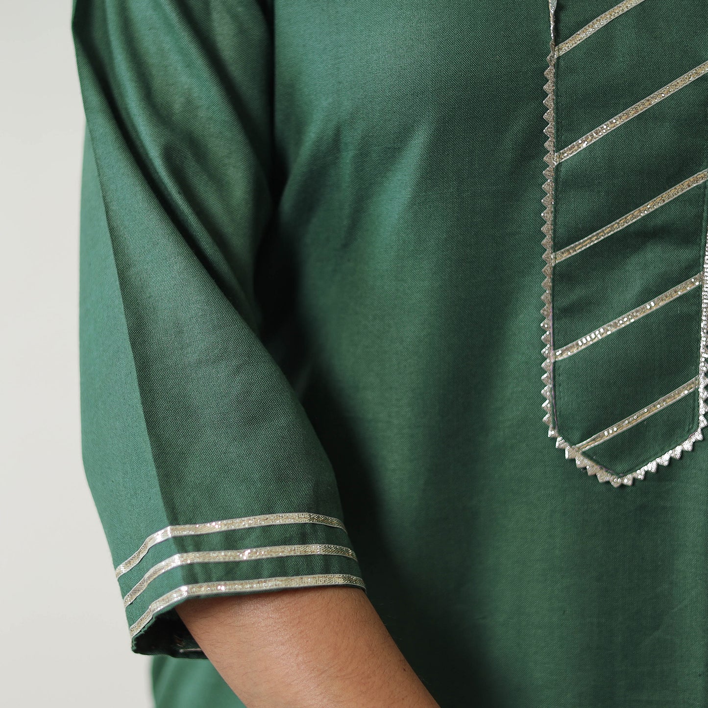 Mahira Green Linen Cotton Plain Kurta with Gota Work