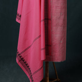 Jamdani Handloom Cotton Unstitched Dress Material: Kurta & Dupatta with Earrings 06