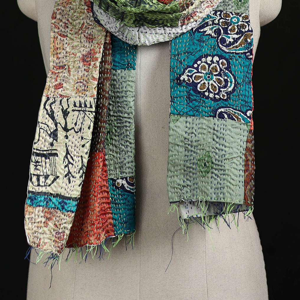 Bengal Kantha Handwork Patchwork Reversible Silk Stole 17