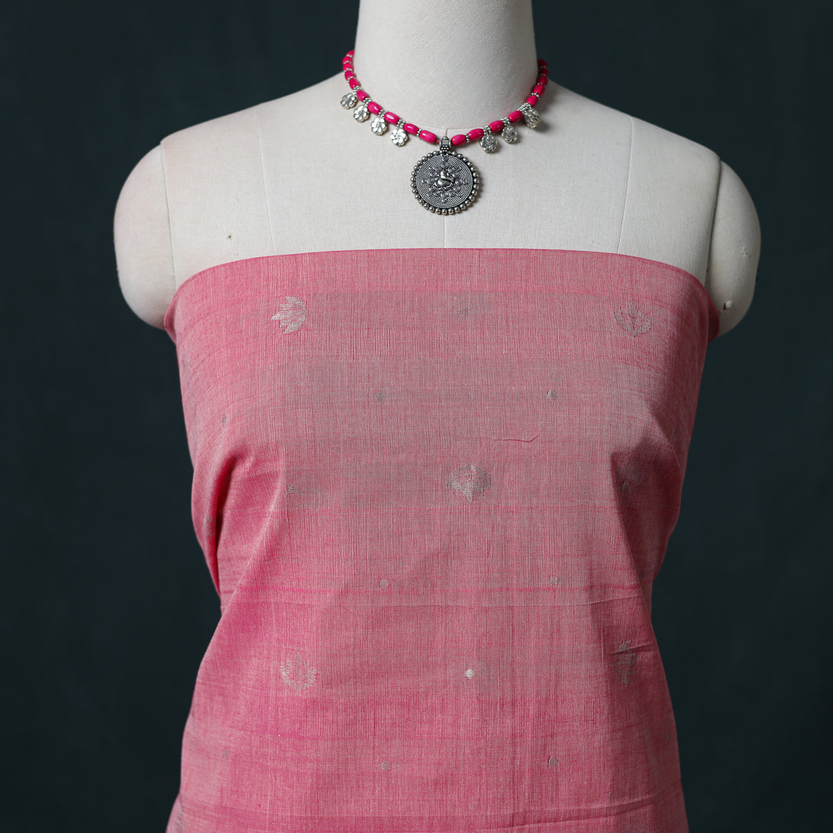 Jamdani Handloom Cotton Unstitched Dress Material: Kurta & Dupatta with Earrings 06