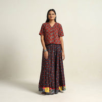 Multicolor - Hand Block Printed Cotton Long Ajrakh Skirt 15